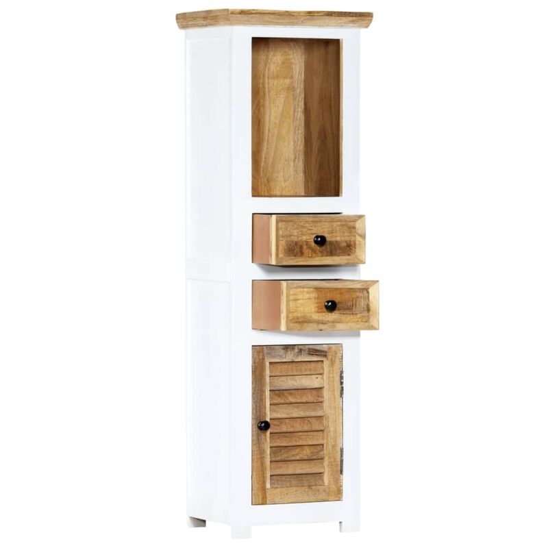 vidaXL Highboard White and Brown 15.7"x11.8"x50.3"  Solid Rough Mango Wood