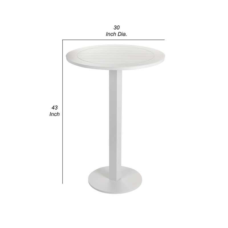 Keli 43 Inch Outdoor Bar Table, White Aluminum Frame, Foldable Design - Benzara