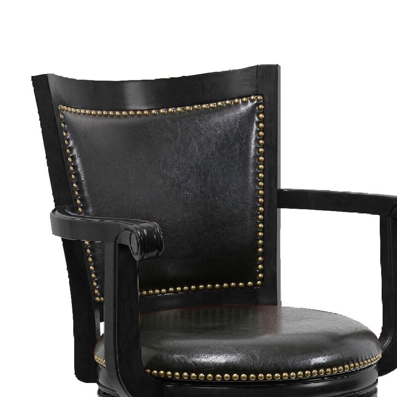 Hugo 29 Inch 360-Degree Swivel Barstool, Wood, Open Rolled Arms, Black-Benzara