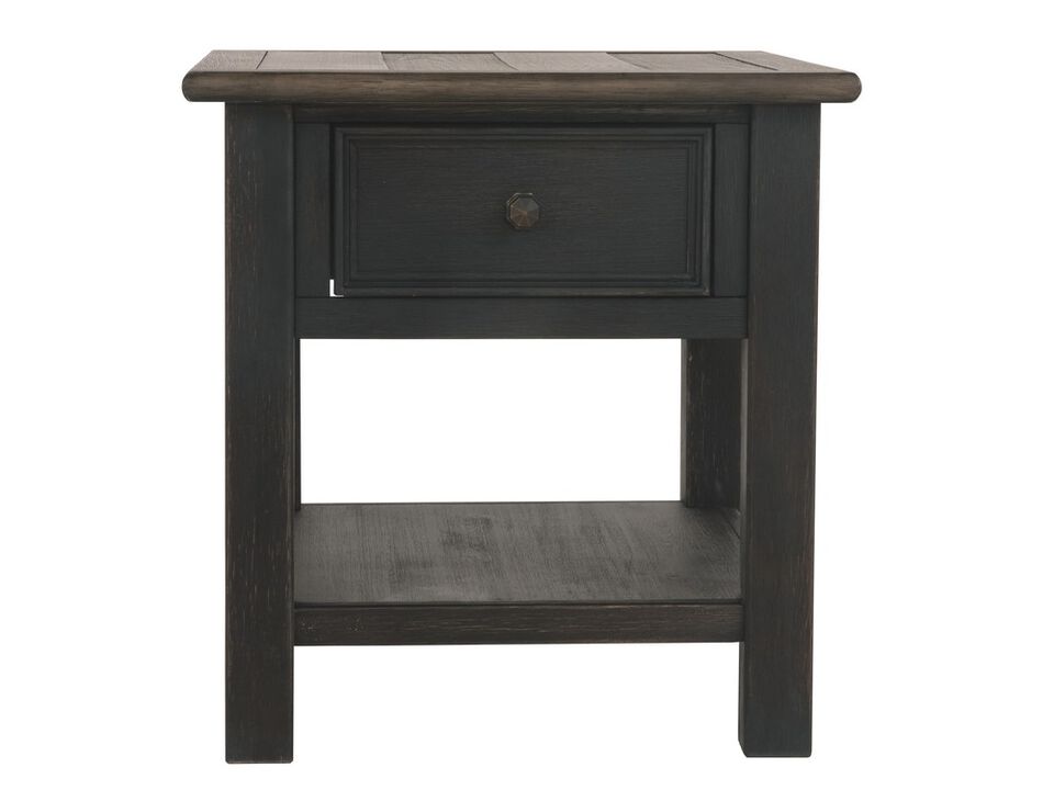 Wooden End Table with One Drawer and One Shelf, Brown and Black-Benzara
