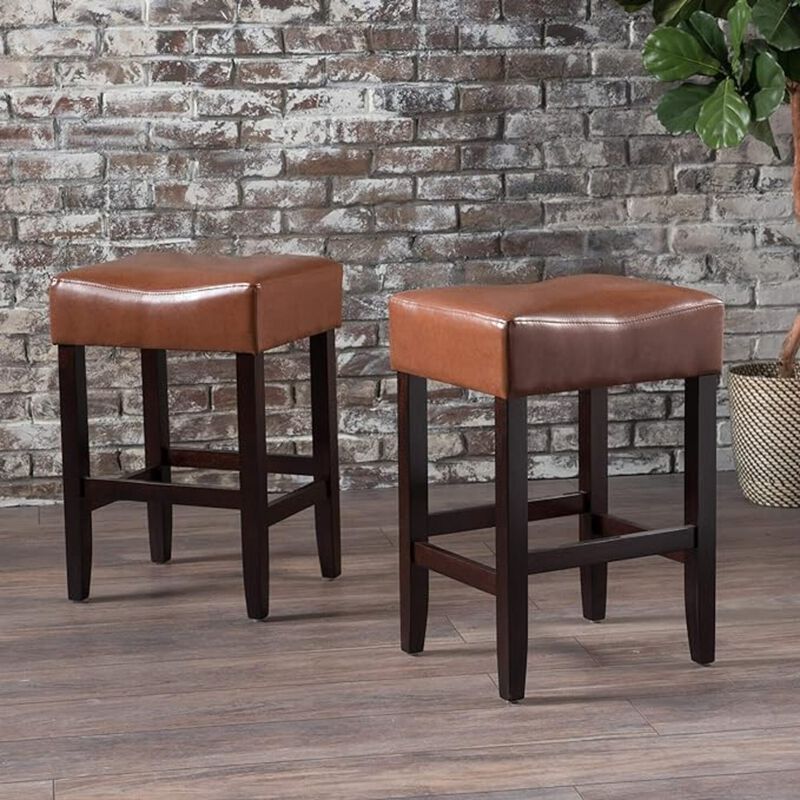 Modern Bonded Leather Transitional Counter Stools, Set of 2 (Brown)