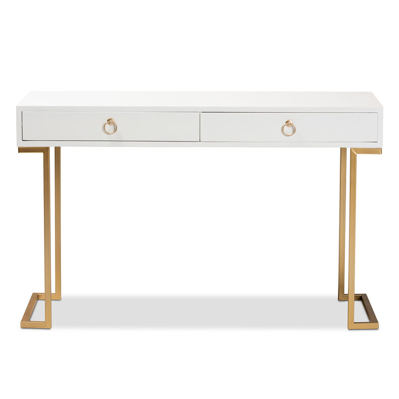 Baxton Studio Beagan Modern White Finished Wood And Gold Metal 2 Drawer Console Table