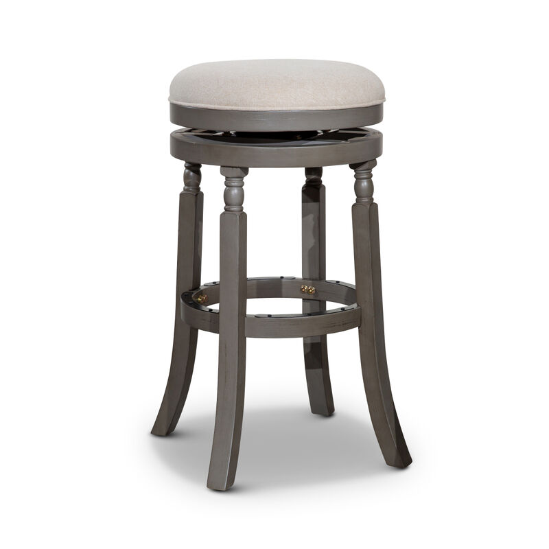 Palmer Lake 30" Barstool, Weathered Gray Finish, Beige Fabric Seat