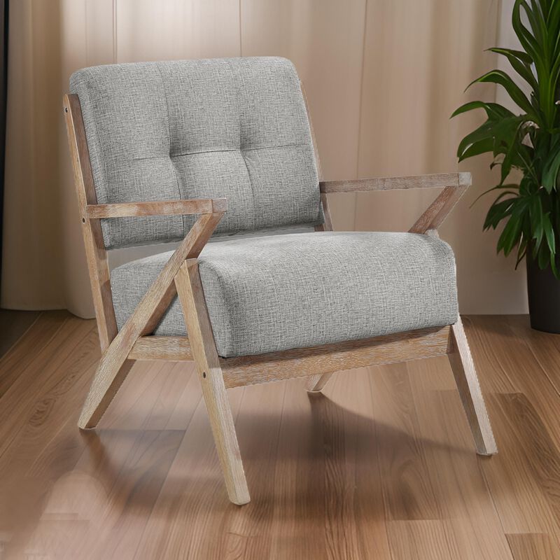 Edra 33 Inch Accent Armchair, Wood Frame, Light Gray Polyester Cushions - Benzara