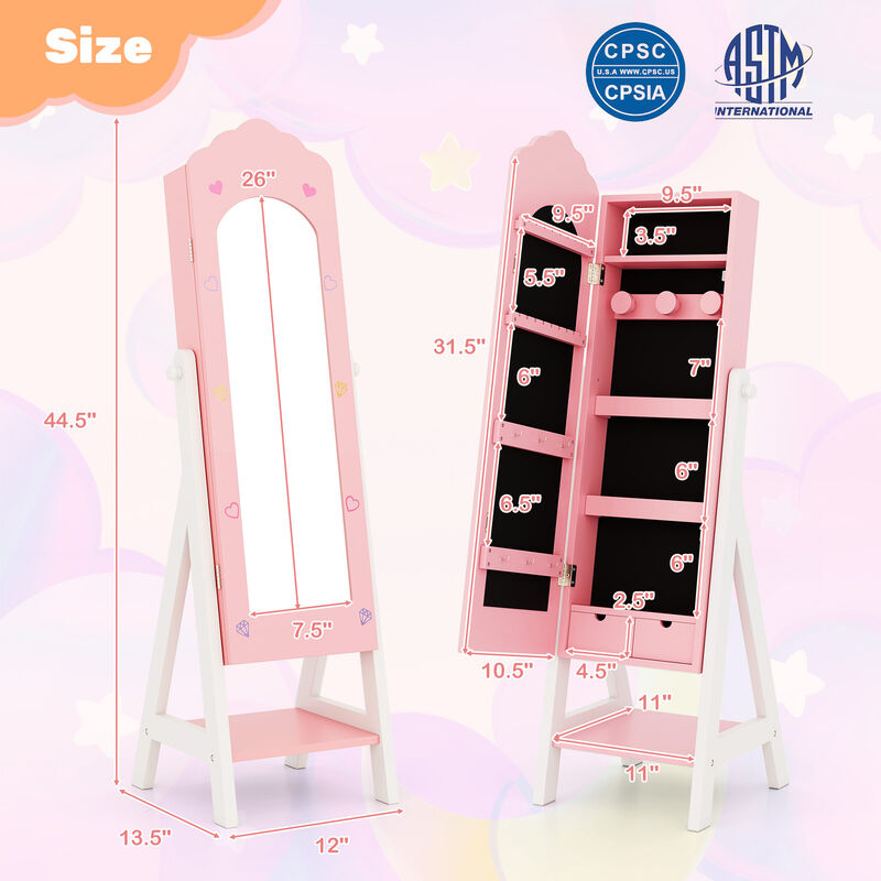 2 Pieces Kids Vanity Set and Jewelry Armoire Cabinet with Full-length Mirror