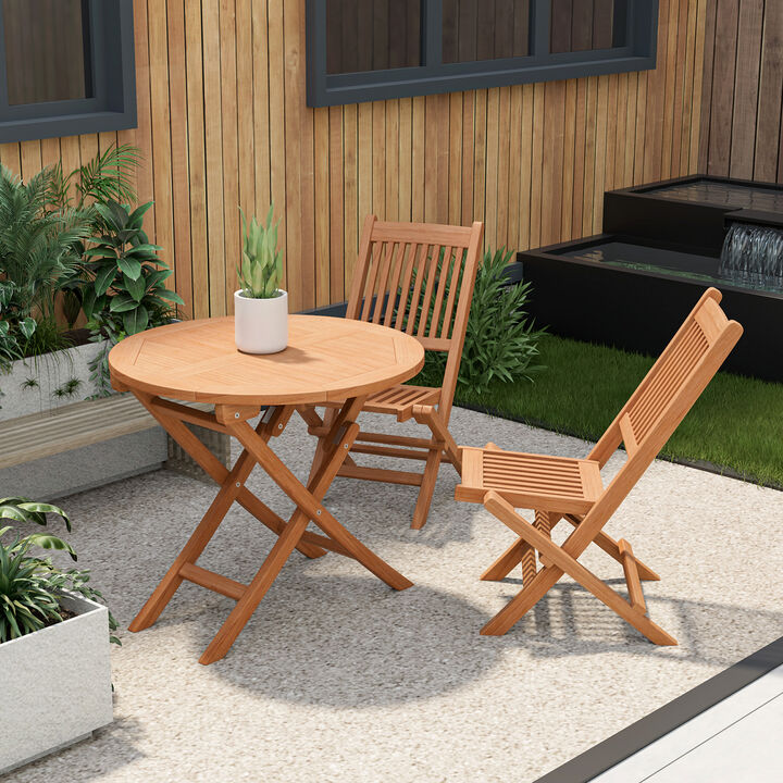 Folding Patio Indonesia Teak Wood Round Coffee Table