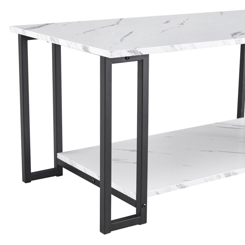 Coffee Table, 2 Layers 1.5cm Thick Marble MDF Rectangle 39.37 L Table Top Iron Coffee