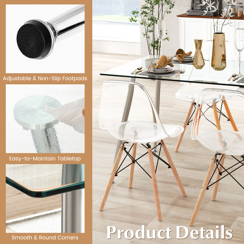 Glass Rectangular Dining Table with Metal Legs