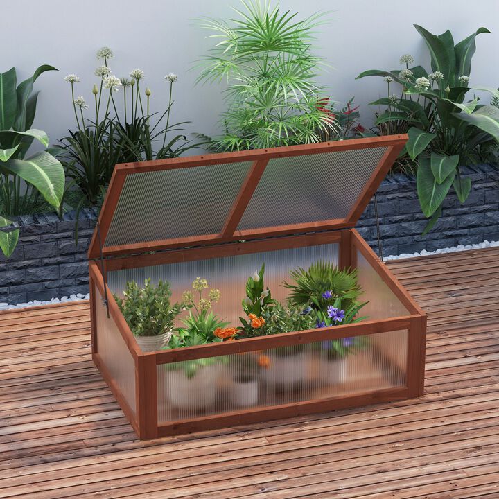 Brown Plant Protector: 39"x26"x16" Wooden Polycarbonate Greenhouse