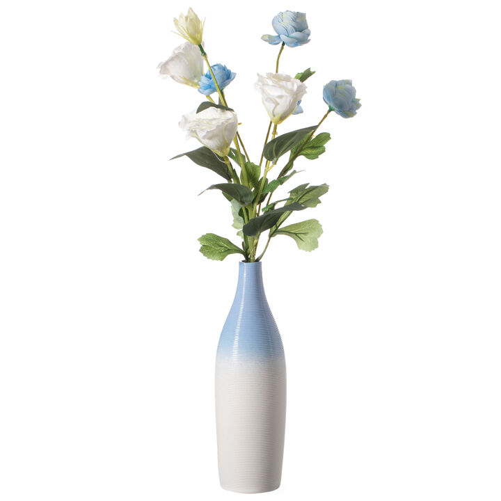 9 Inch Modern Decorative Ceramic Table Vase Ripped Design Bottle Shape Flower Holder, Black