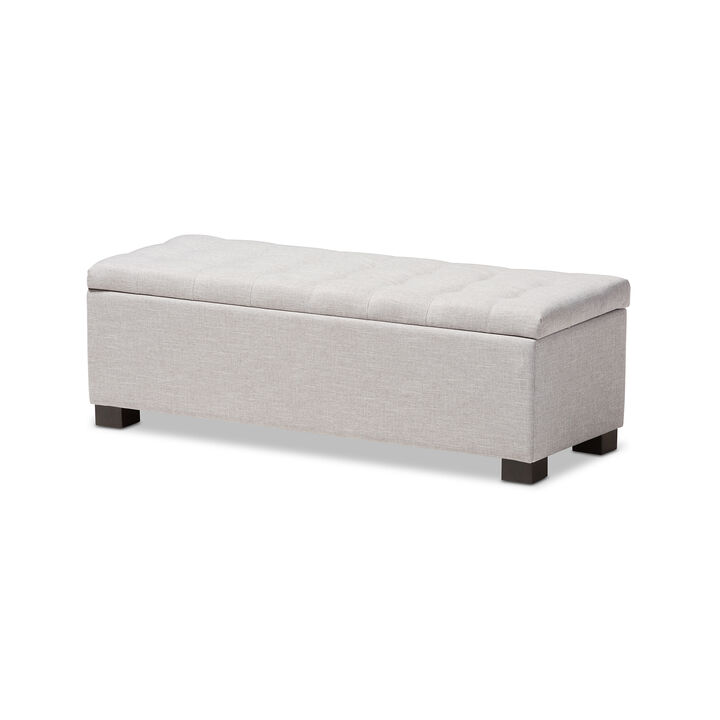 Baxton Studio Roanoke Modern Cream Fabric Upholstered Grid Tufting Storage Ottoman Bench