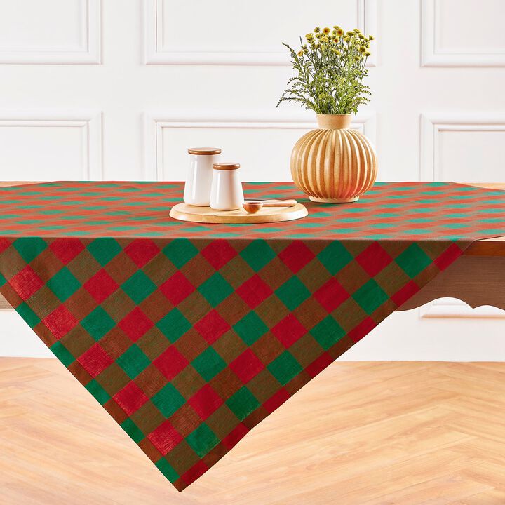Solino Home 100% Pure Linen Table Throw 52 x 52 Inch | Buffalo Check