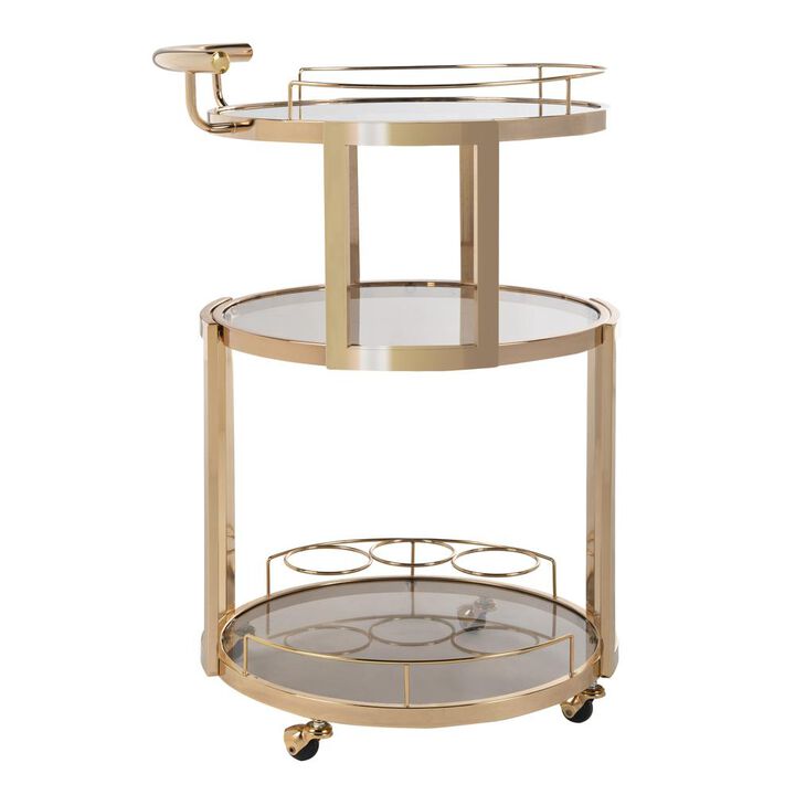 Safavieh Rio 3 Tier Round Bar Cart And Wine Rack, Gold/Tinted Glass