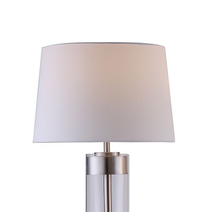 Kria 60 Inch Floor Lamp, Clear Glass Stand, Metal Bands, Satin Nickel-Benzara