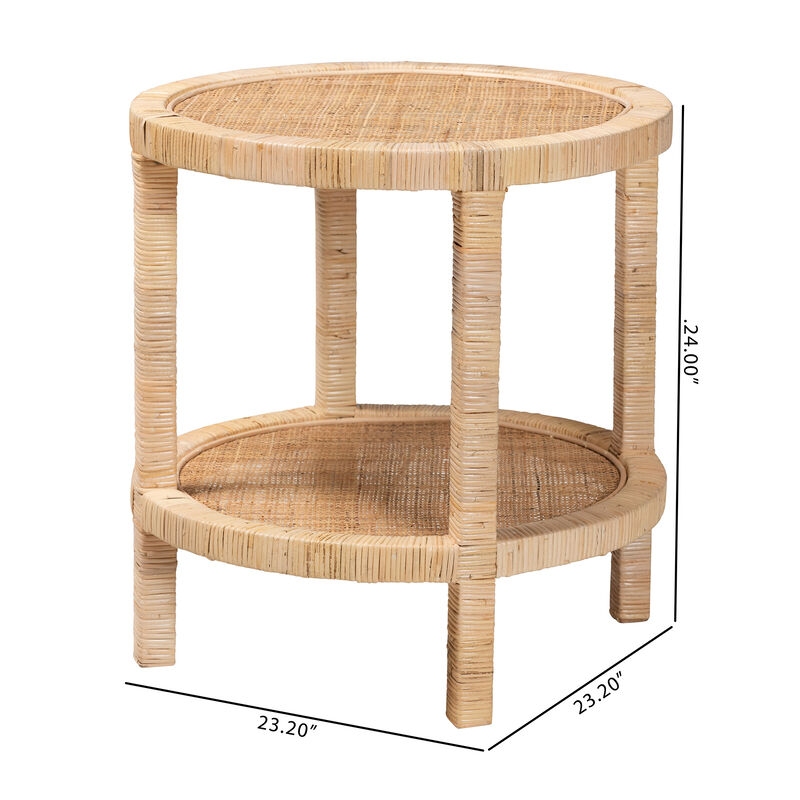 Baxton Studio Bella Modern Bohemian Natural Mahogany Wood and Natural Rattan 2 Tier End Table