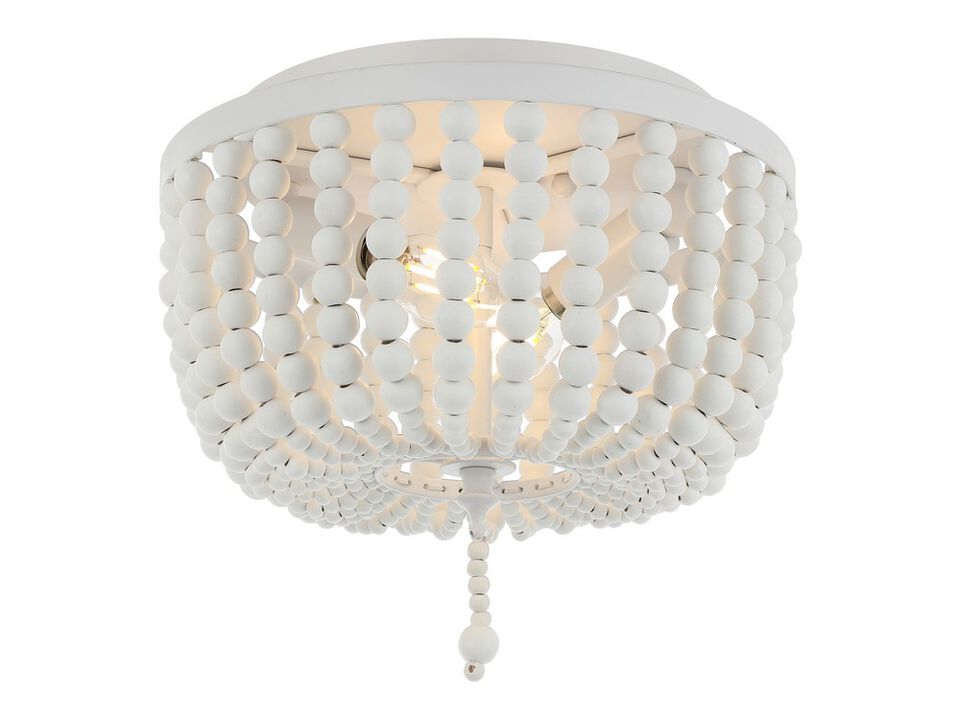 Allison 2-Light Shabby Chic Farmhouse Wood Beaded/Metal LED Flush Mount