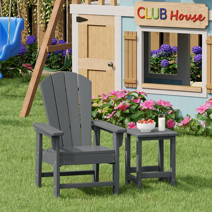 WestinTrends 2-Piece Kids Outdoor HDPE Adirondack Chair With Square Side Table Set