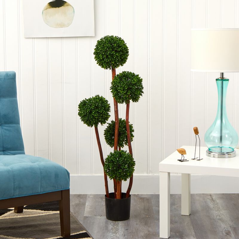 Nearly Natural 4-ft  Boxwood Topiary (Twotone Green) x 5 w/420 Lvs