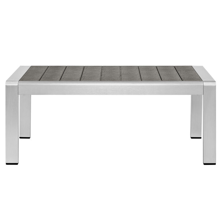 Outdoor Patio Coffee Table with Metal Frame, Silver and Gray