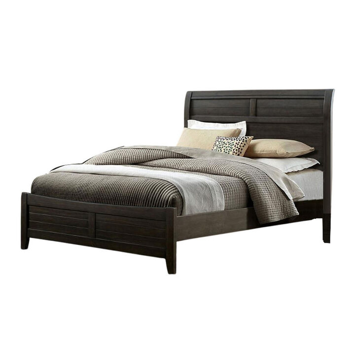 Lyna King Size Bed, Curved Headboard, Rich Walnut Brown Solid Wood - Benzara