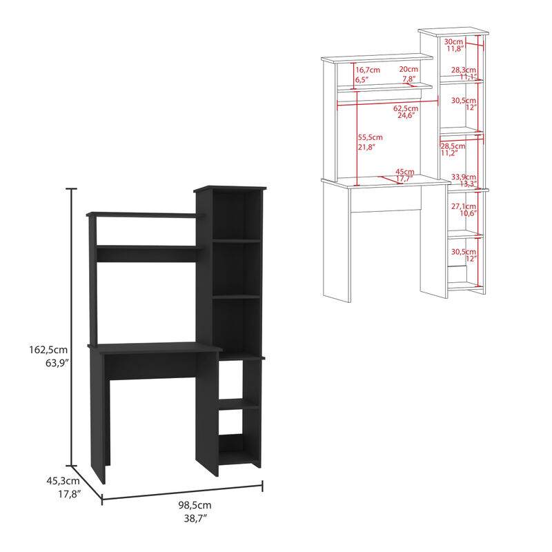 Versailles Writintg Desk, Two Superior Shelves, Five Cubbies - Black