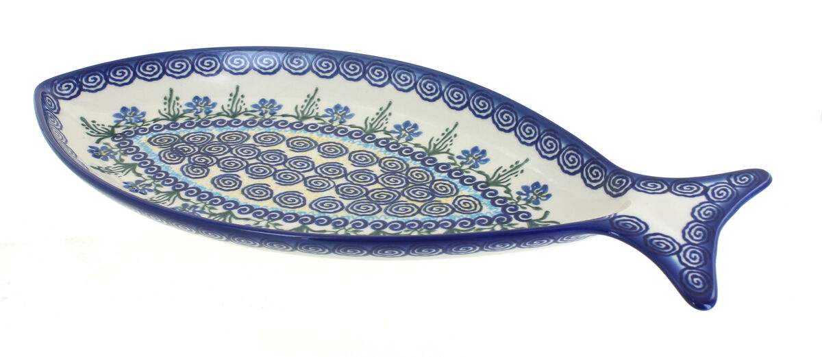 Blue Rose Polish Pottery Charleston Fish Dish
