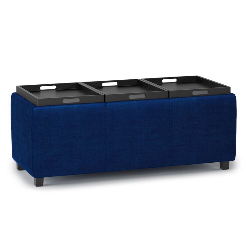 Simpli Home Avalon Storage Ottoman In Blue Velvet Fabric