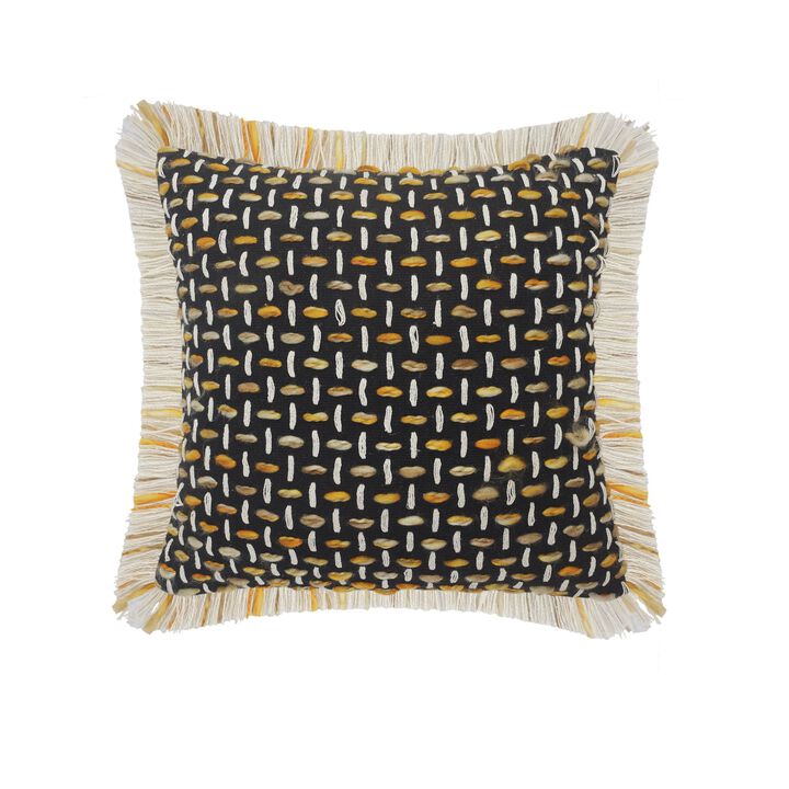 20" Black and White Interwoven Square Throw Pillow