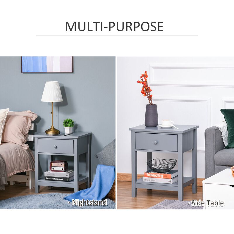 Grey Modern Nightstand: Sleek Bedside Table with Drawer and Shelf