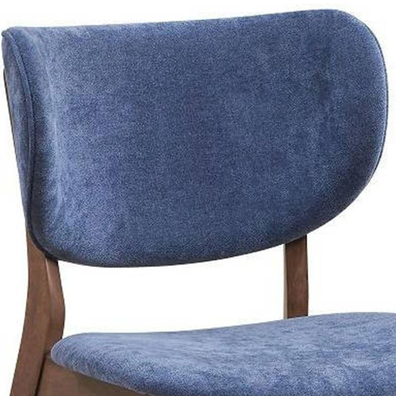 Evis 23 Inch Side Dining Chair Set of 2, Walnut Brown, Soft Blue Fabric - Benzara