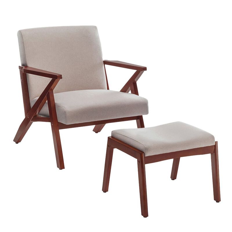 Convenience Concepts Take a Seat Cliff Mid-Century Modern Accent Lounge Armchair with Ottoman