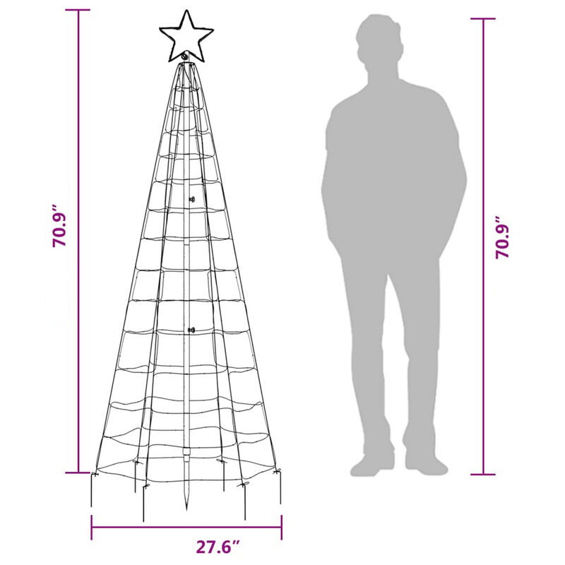 Hiko 6 Foot Lighted Metal Christmas Tree with LED, 8 Multicolor Effect - Benzara