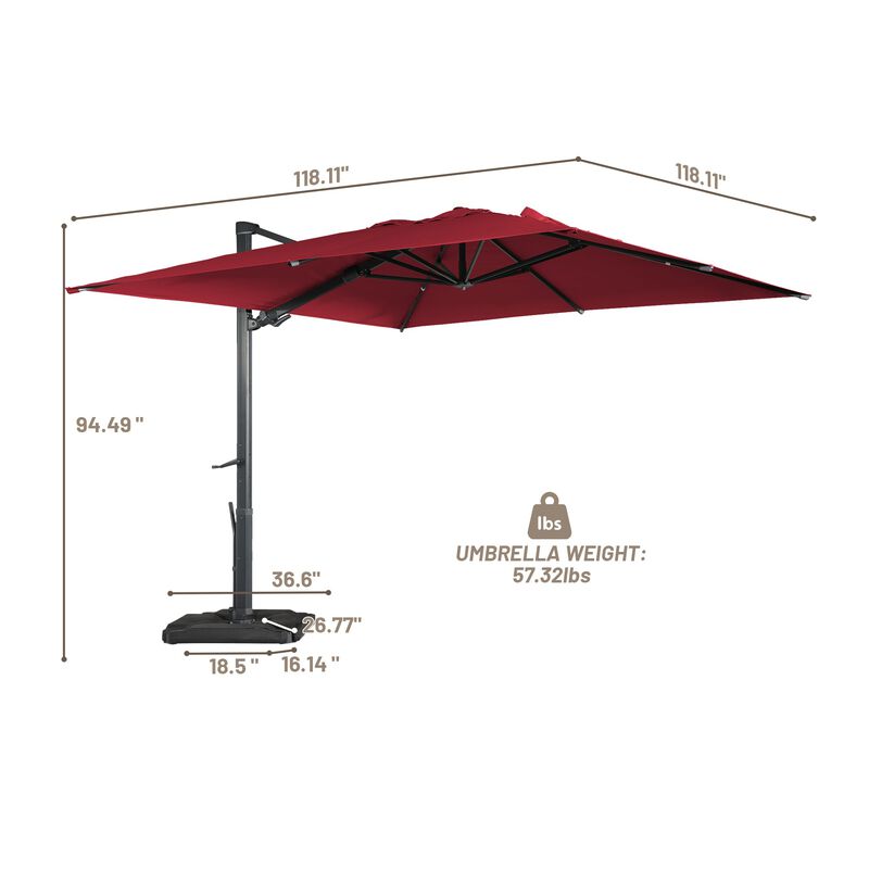 10x13 ft. 360° Rotation Outdoor Patio Cantilever Umbrella with Base in Red