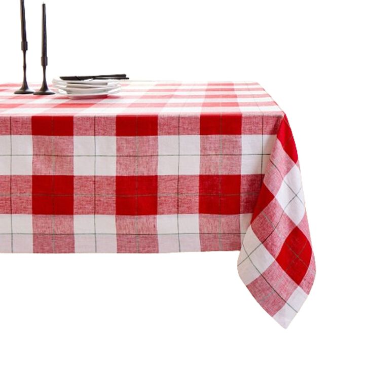 Solino Home 100% Pure Linen Tablecloth | Very Merry Plaid for Spring and Easter