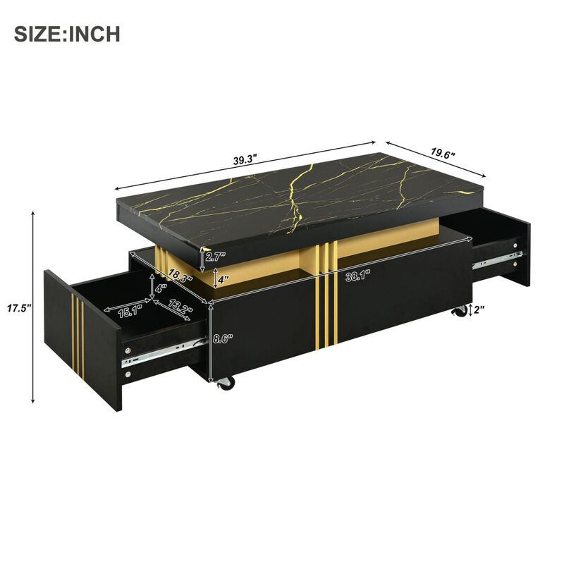 Modern Marble Top Coffee Table With Caster Wheels