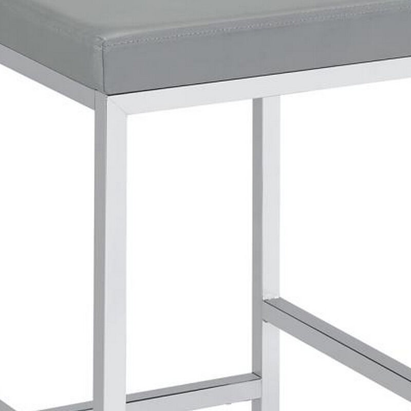 Vanity Stool with Leatherette Seat and Tubular Frame, Gray - Benzara