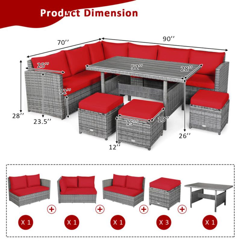 Hivvago 7 Pieces Outdoor Wicker Sectional Sofa Set with Dining Table