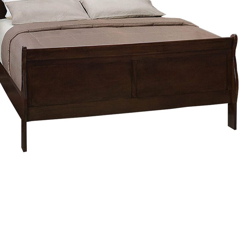 Wooden Eastern King Bed with Curved Panel Headboard, Brown-Benzara