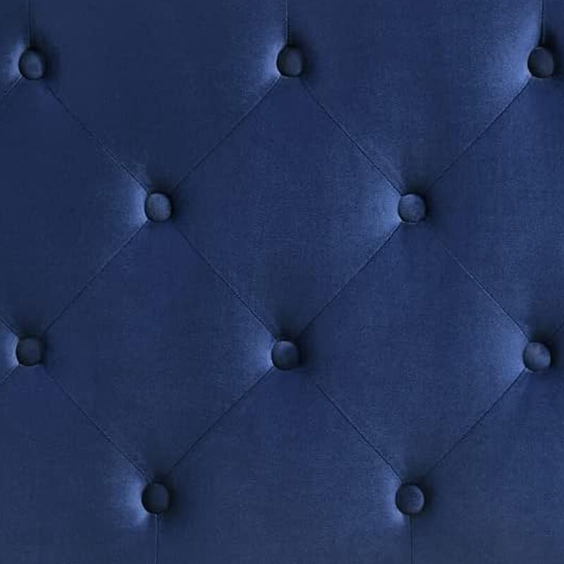 Agapi King Size Bed, Button Tufted, Nailhead Trim, Blue Fabric Upholstery - Benzara