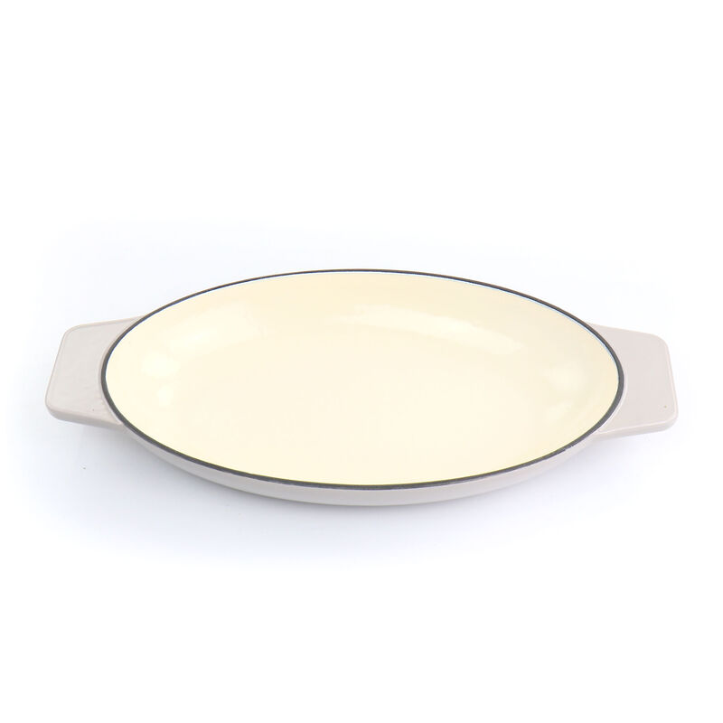 Martha Stewart Enameled Cast Iron 2 Piece Au Gratin Birch Wood Trivet Set