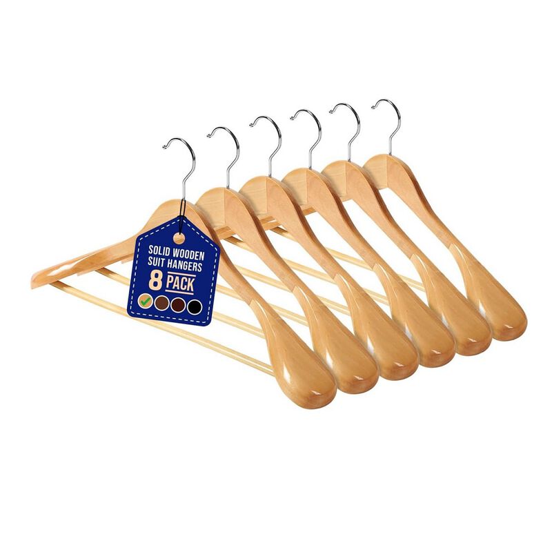 Solid Wooden Hanger Set - 8 Pieces Non-Slip Versatile Closet Space-Saving Hanger Set for Suit, Coat, Camisole, Jacket, Pants, and Dresses with 360° Swivel Hook