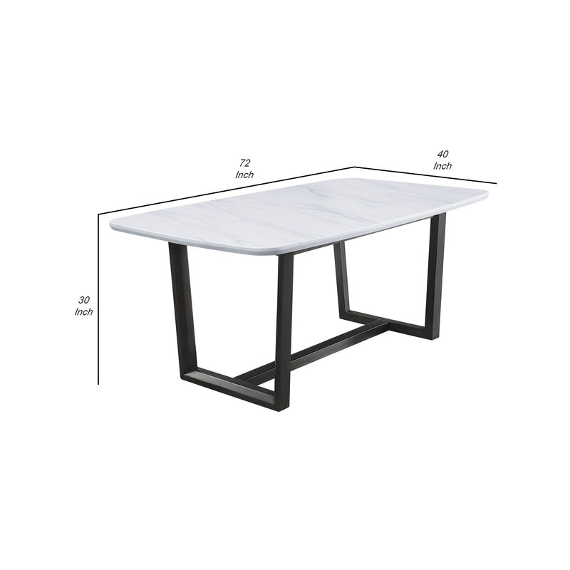 Dining Table with Marble Top and Trestle Base, Gray - Benzara