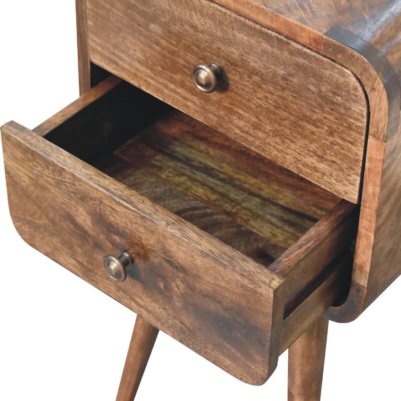 Mini Curved Grey Washed Solid Wood2 Drawer NightStand