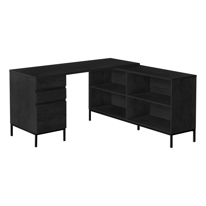 Computer Desk, Home Office, Corner, Storage Drawers, 60"L, L Shape, Work, Laptop, Metal, Laminate, Black, Contemporary, Modern