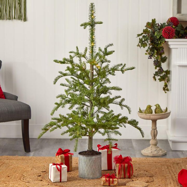 Hivvago 4.5 Feet Pre-Lit Christmas Pine Artificial Tree in Decorative Planter