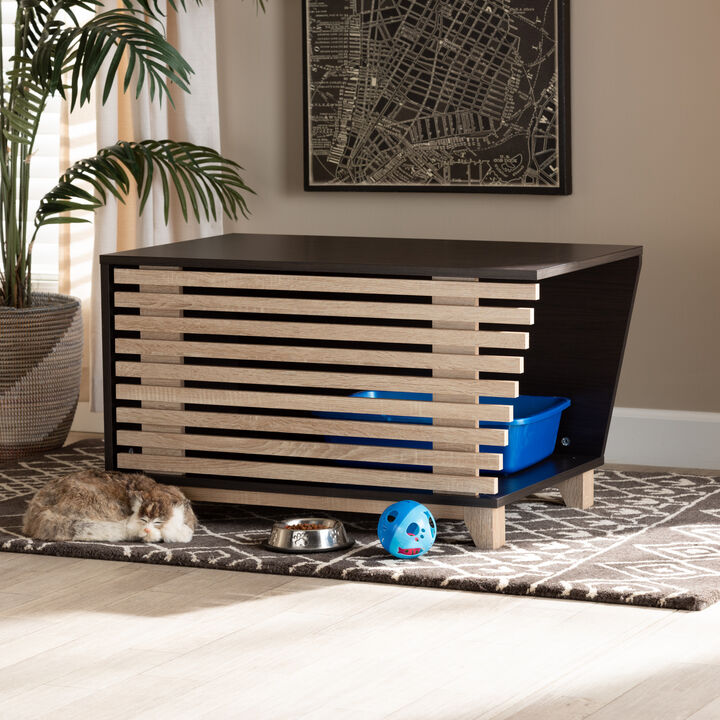 Baxton Studio Eckhart Modern Two Tone Dark Brown Wood Cat Litter Box Cover House
