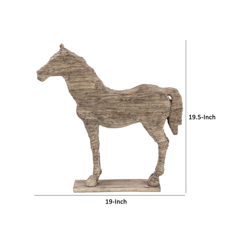 20 Inch Accent Decor Figurine Polyresin Standing Horse, Natural Wood Finish - Benzara