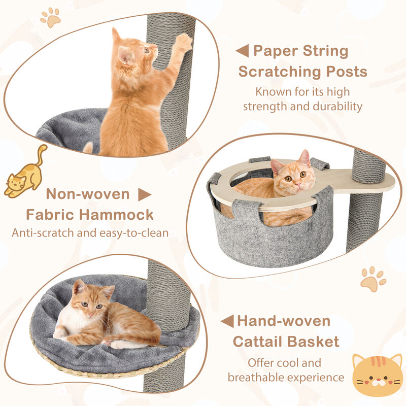 6-Tier Floor-to-Ceiling Cat Tree with Adjustable Height for Indoor Cats