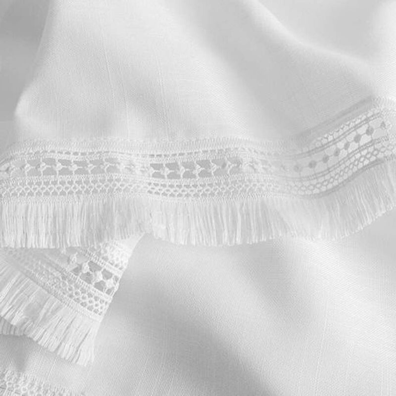 Ellis Intricate Brush Fringe Sewn on Inside Edge and Bottom 1.5" Rod Pocket Tailored Tier 80"x36" White
