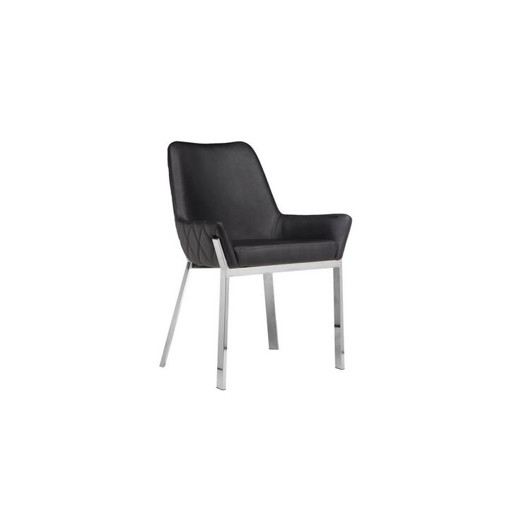 Fuma 23 Inch Set of 2 Dining Chairs, Foam Fill, Black Faux Leather, Silver - Benzara